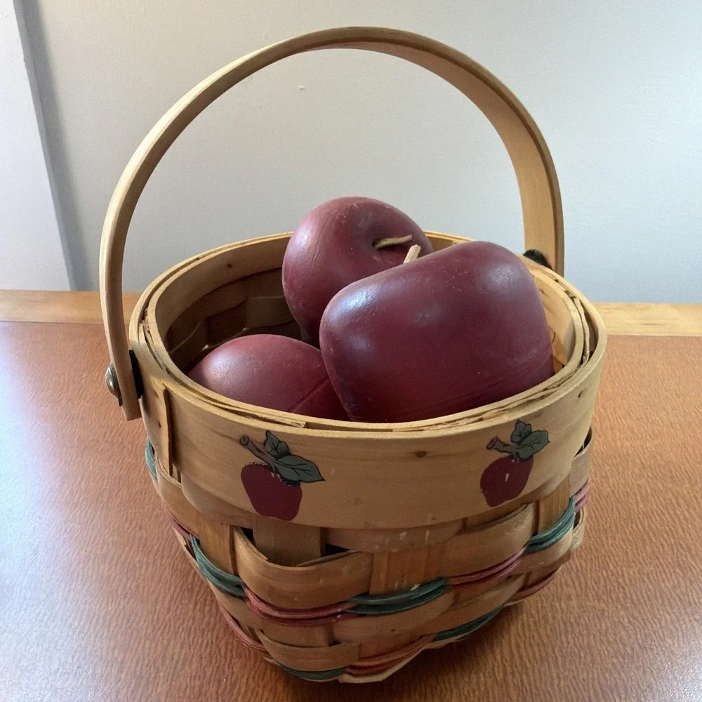 Autumn Apple Basket Full Of Wooden Apples Handle, Painted Apples Design 6